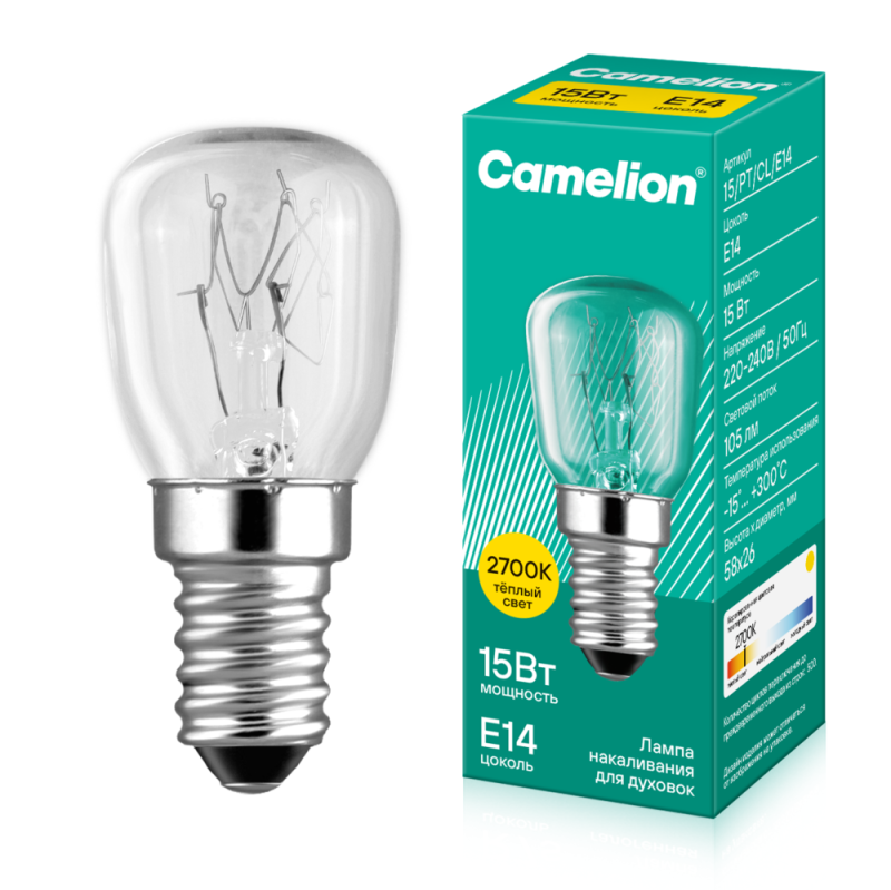 Лампа накаливания MIC 15/PT/CL/E14 для духовок Camelion 12979