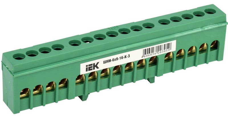 Шина PE "земля" в корп. изол. на DIN-рейку ШНИ-6х9-16-К-З IEK YNN10-69-16KD-K06