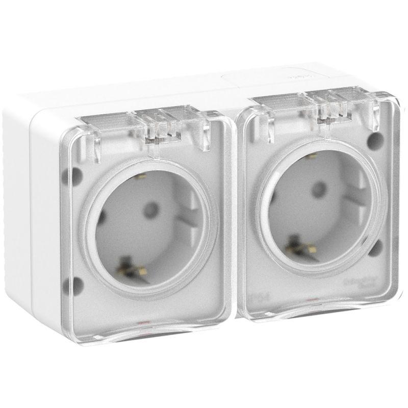 Розетка 2-м ОП AtlasDesign PROFI 16А IP54 заземл. защ. шторки бел. SE ATN540126