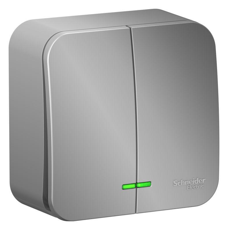 Выключатель 2-кл. ОП Blanca 10А IP20 (сх. 5) 250В с подсветкой с изолир. пластиной алюм. SE BLNVA105113