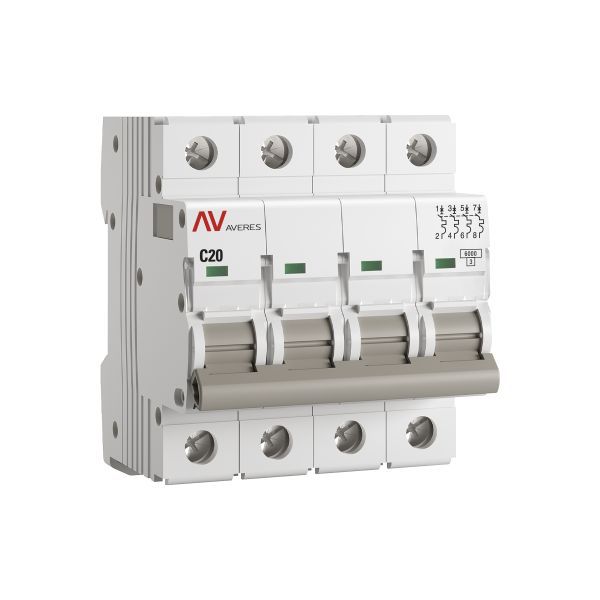 Выключатель автоматический модульный 4п C 20А 6кА AV-6 AVERES EKF mcb6-4-20C-av