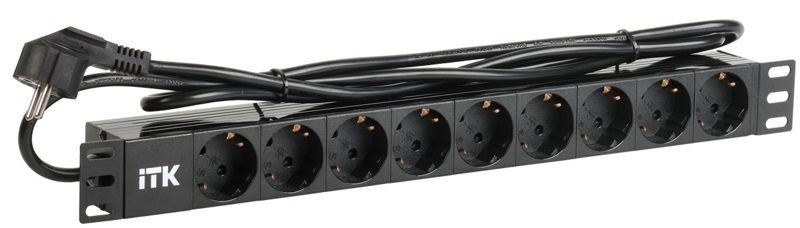 Блок розеток 9 мест PDU (немец. станд.) DIN49440 ПВХ профиль 1U шнур 2м; вилка DIN 49441 (немец. станд.); черн. ITK PH22-9D1-P