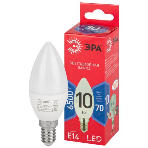 Лампа светодиодная RED LINE LED B35-10W-865-E14 R 10Вт B35 свеча 6500К холод. бел. E14 Эра Б0045337