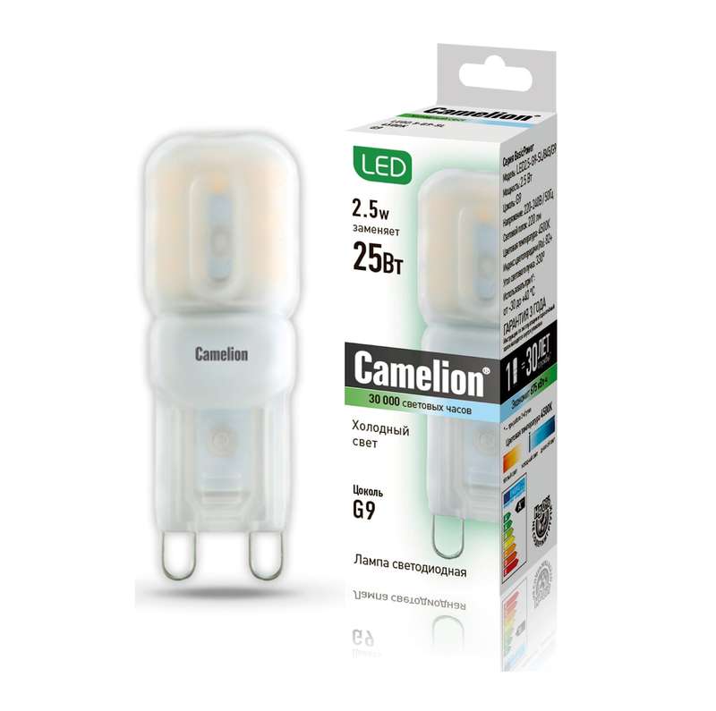 Лампа светодиодная LED2.5-G9-SL/845/G9 2.5Вт капсульная 4500К бел. G9 220лм 220-240В Camelion 12024