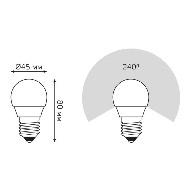 Лампа светодиодная Elementary 8Вт P45 шар 3000К тепл. бел. E27 520лм GAUSS 53218