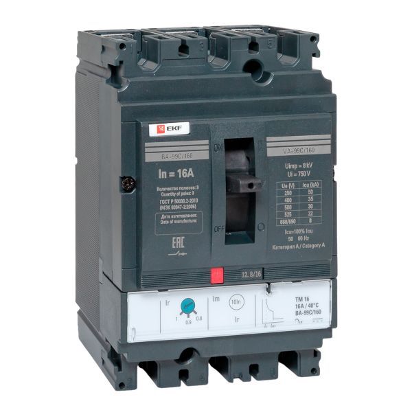 Выключатель автоматический 3п 160/16А 36кА ВА-99C Compact NS PROxima EKF mccb99C-160-16