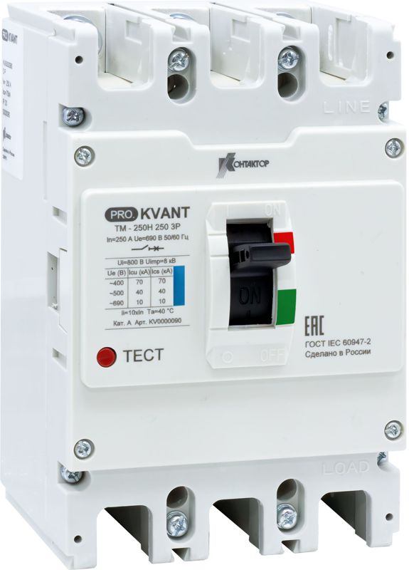Выключатель автоматический PRO.KVANT TM-250S 3P 100А 50кА в литом корпусе с термомагнит. расцеп. Контактор KV0000075