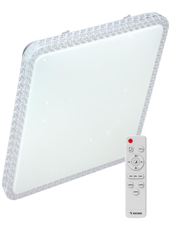 Светильник светодиодный PREMIUM MYSTERY QUADRO 75Вт 230В 3000-6500К 6000лм IP40 530х530х70мм настенно-потолочный управляемый с пультом ДУ КОСМОС KSMystQD75W