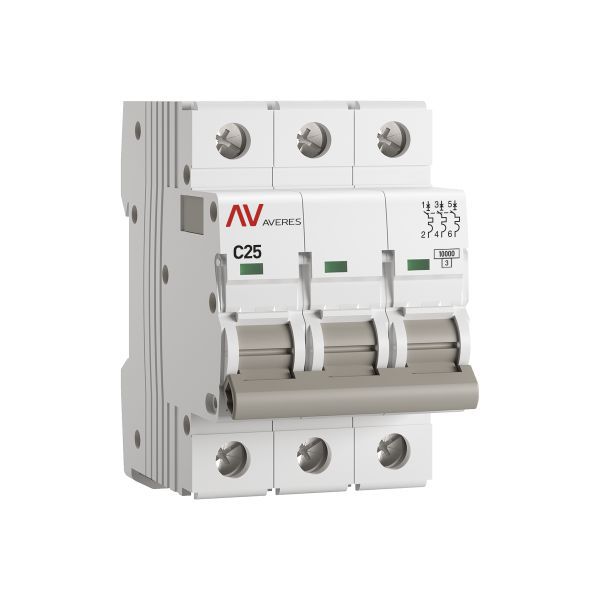 Выключатель автоматический модульный 3п C 25А 10кА AV-10 AVERES EKF mcb10-3-25C-av