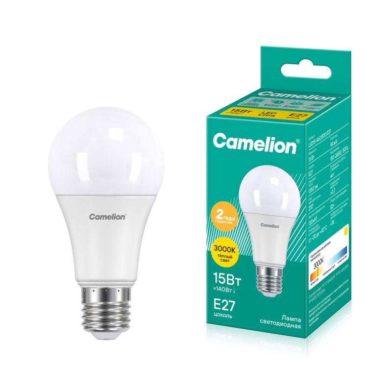 Лампа светодиодная LED15-A65/830/E27 15Вт грушевидная 3000К тепл. бел. E27 1280лм 170-265В Camelion 12185
