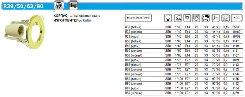 Светильник точечный Prima 39 0 01 R39 бел. E14 ИТАЛМАК IT8186