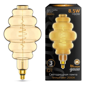 Лампа светодиодная филаментная Black Filament 8.5Вт Honeycomb золотая 2000К тепл. бел. E27 660лм GAUSS 161802105 Лампа светодиодная филаментная Black Filament 8.5Вт Honeycomb золотая 2000К тепл. бел. E27 660лм GAUSS 161802105