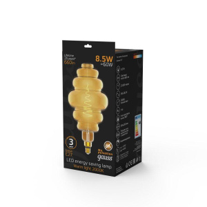 Лампа светодиодная филаментная Black Filament 8.5Вт Honeycomb золотая 2000К тепл. бел. E27 660лм GAUSS 161802105 Лампа светодиодная филаментная Black Filament 8.5Вт Honeycomb золотая 2000К тепл. бел. E27 660лм GAUSS 161802105