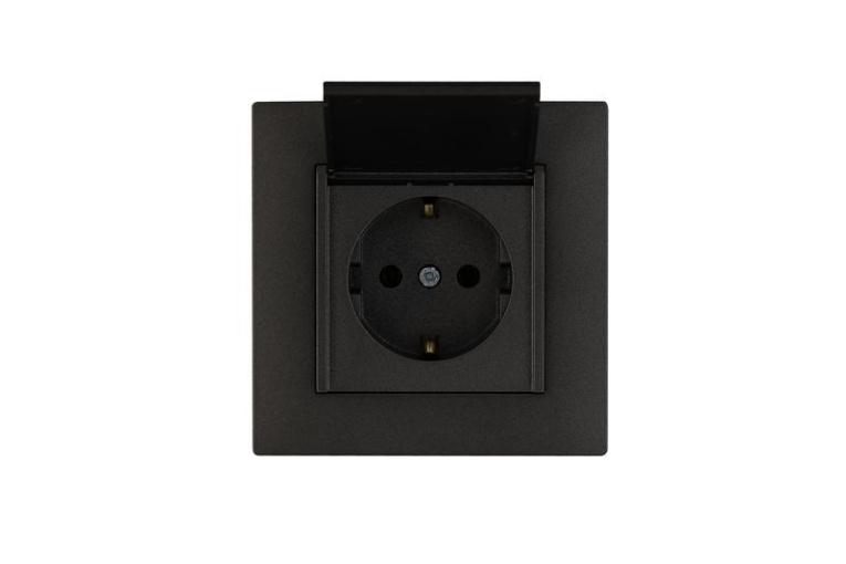 Розетка 1-м с крышкой Karea RIZZ STAR с заземл. дым. металлик Makel 88050029