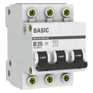Выключатель автоматический модульный 3п B 25А 4.5кА ВА 47-29 Basic EKF mcb4729-3-25-B Выключатель автоматический модульный 3п B 25А 4.5кА ВА 47-29 Basic EKF mcb4729-3-25-B
