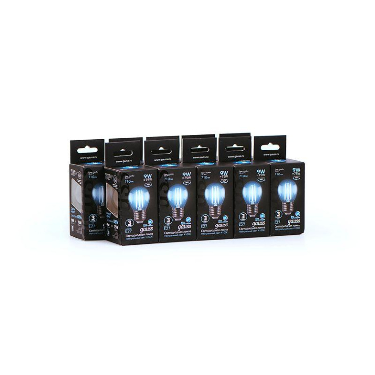 Лампа светодиодная филаментная Black Filament 9Вт P45 шар 4100К нейтр. бел. E27 710лм GAUSS 105802209