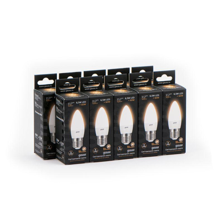 Лампа светодиодная Black 6.5Вт свеча 3000К тепл. бел. E27 520лм GAUSS 103102107