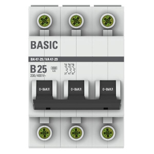 Выключатель автоматический модульный 3п B 25А 4.5кА ВА 47-29 Basic EKF mcb4729-3-25-B Выключатель автоматический модульный 3п B 25А 4.5кА ВА 47-29 Basic EKF mcb4729-3-25-B